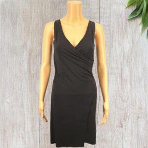 CHEROY -- Cocktail Dress with Side Slit, Black Knee Length, Gathered Waist